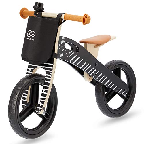 kk Kinderkraft Bicicletta in Legno RUNNER, Bici Senza Pedali, Sella Regolabile, Accessori, fino 35 kg, Nero Unisex-Bambini da 83 x 38 x 52 cm