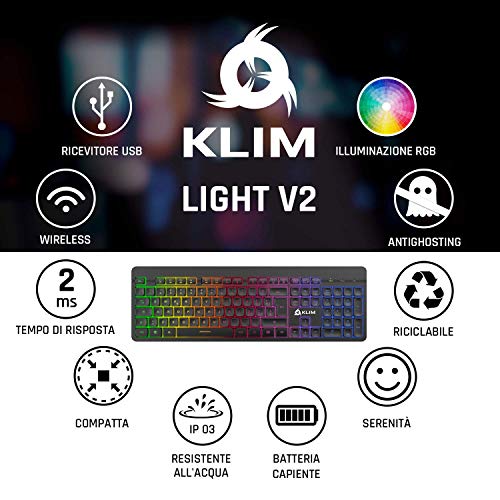 KLIM Light V2 Tastiera Wireless ITALIANA + Sottile, Resistente, Erg...