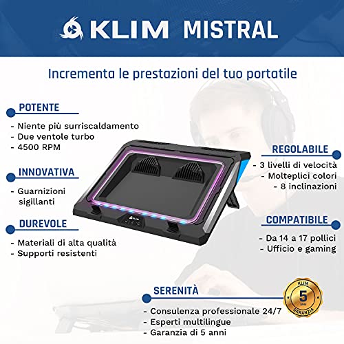 KLIM Mistral Base Raffreddamento PC Portatile | Supporto PC Portati...