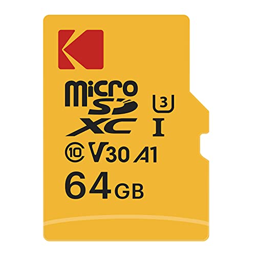 KODAK Scheda di Memoria Micro SD 64 GB, Classe 10 UHS-1 U3 V30 4K, con A1 App Performance, Fino a 100 MB s di Lettura, 35 MB s di Scrittura