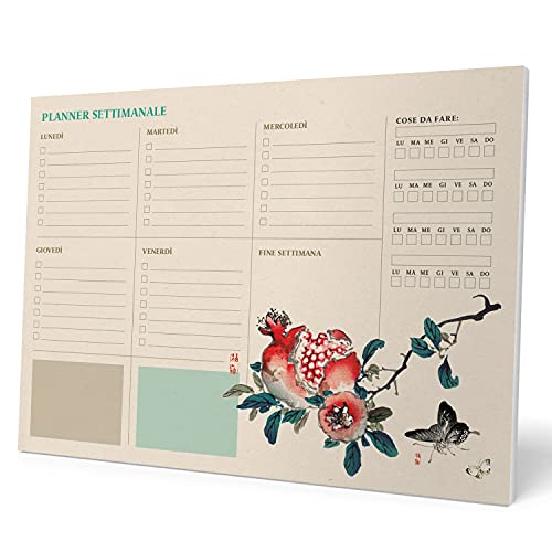 Kokonote Planning da Tavolo Japanese in italiano, con planner settimanale e 54 fogli a strappo, perfetto come agenda appuntamenti o agenda da tavolo, 29,7x21 cm