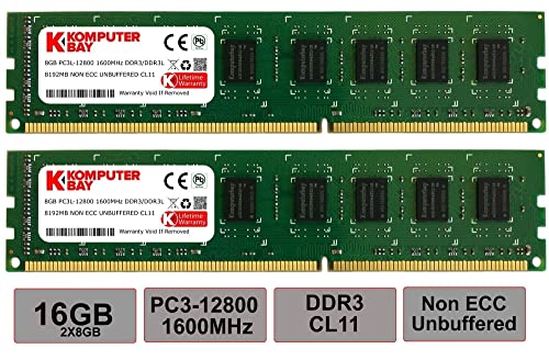 Komputerbay 16GB (2x 8 GB) DDR3 PC3-12800 1600MHz DIMM RAM 240 tavo...