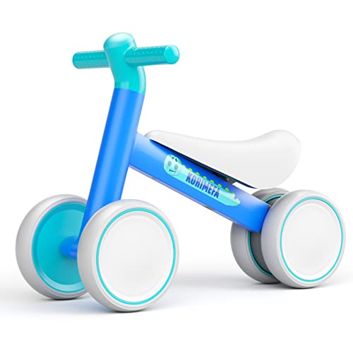 KORIMEFA Bicicletta Senza Pedali, Bicicletta Equilibrio per Bambini 10-24 Mesi con 4 Ruote Ultraleggera e Primo Giocattolo per Bici per i più Piccoli Baby Balance Bike (Blu+Bianco)