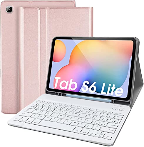 Lachesis Custodia Tastiera Galaxy Tab S6 Lite, Custodia in Pelle con Tastiera Bluetooth Magnetica Staccabile Layout Italiano per Samsung Tab S6 Lite 10.4 (SM-P610 P615 P613 P619,2020 2023), Oro Rosa