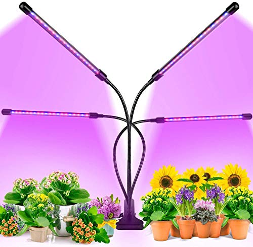 Lampada per Piante 80W,Dimmerabile Grow Light Spettro Completo per piante da interno, 4 Teste Lampade Piante con timer 3 modalità 360 Gradi Flessibile Collo di Cigno per Verdure e fiori