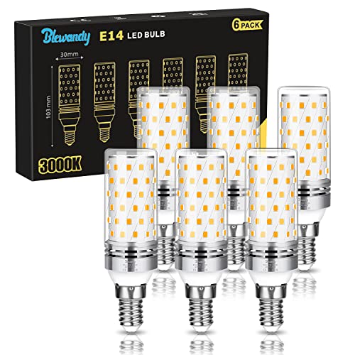 Lampadine LED E14, 12W Lampadina Equivalenti 100W Incandescenza, 3000K Luce Bianco Calda 1200Lm Non Dimmerabile Edison Lampadina Mais, Risparmio Energetico Nessun Sfarfallio, 6 Pezzi