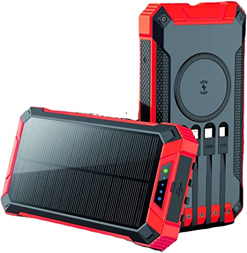 Lasuki Powerbank Solare 31200 mAh, Wireless Caricabatterie Solare Portatile Caricatore Solare,con Doppia Porta USB e Type-C,Dotato di 4 Uscita,Adatto per Cellulare iPad Tablets