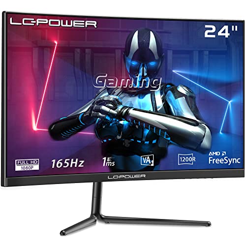 LC-Power Monitor 24  Full HD LED, 1200R Curved, 1920x1080, 1ms, AMD FreeSync 165Hz, 2x HDMI 1.4, 1x DP 1.2, Uscita Audio, Schermo Antiriflesso, Flicker Safe, Low Blue, GamePlus, FPS RTS
