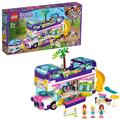 LEGO 41395 Friends Il Bus dell Amicizia con Piscina e Scivolo, Playset con 3 Mini Bamboline, Autobus Giocattoli per Bambini di 8+ Anni