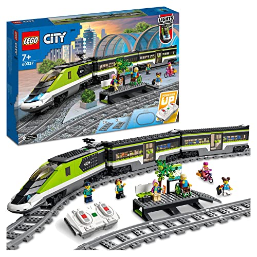 LEGO 60337 City Treno Passeggeri Espresso, Locomotiva Giocattolo Telecomandata con Luci Dimmerabili e Binari, Giochi per Bambini e Bambine, Idee Regalo