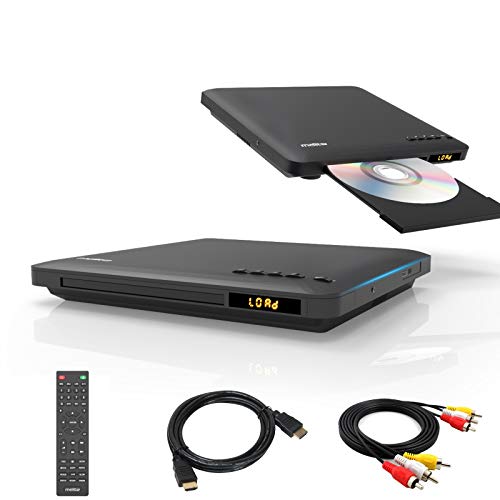 Lettore DVD sottile, lettore DVD ultrasottile per TV, lettore DVD CD region free connessione HDMI RCA, HD 1080P Upscaling, ingresso USB, correzione errori, include cavi HDMI RCA e telecomando
