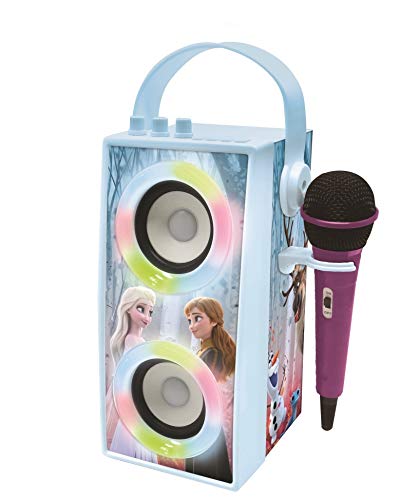 Lexibook Disney Frozen-Altoparlante Portatile Bluetooth con Microfono, Effetti di Luce, Karaoke, Wireless, USB, Scheda SD, Batteria Ricaricabile, Blu