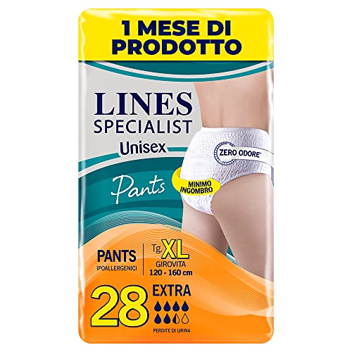 Lines Specialist Pants Extra Unisex Per Incontinenza Uomo E Donna, Taglia XL, Bianco, Confezione da 28, 28 Unità