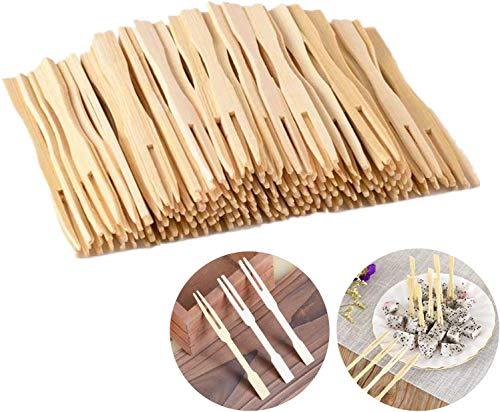 LING LAN 100 pezzi forchette frutta in bambù usa e getta biodegradabile per feste, banchetti, buffet, catering e vita quotidiana