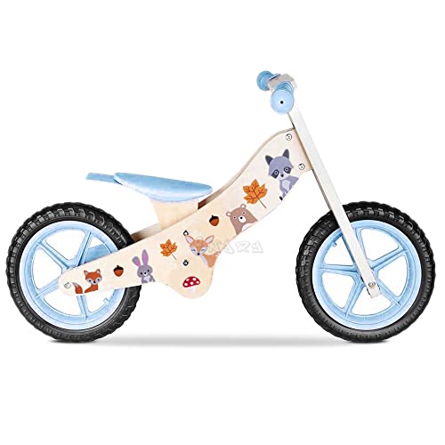 loco by crazy shoes bicicletta in legno senza pedali bicicletta per bambini cavalcabile bici equilibrio con sedile regolabile (Blu)