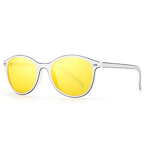 LVIOE Occhiali da guida notturno gialli per donne uomini occhiali polarizzati anti abbagliamento di guida notturna, White
