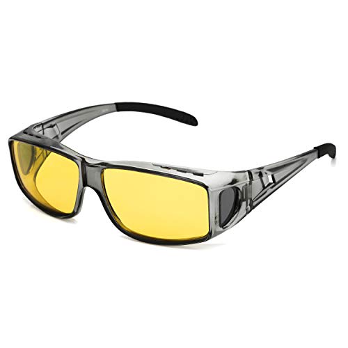 LVIOE Occhiali da Sole Notturni Guida Sopra Occhiali da Vista Polarizzati Antiriflesso Grandi - Protezione UV400 (Grigio giallo)