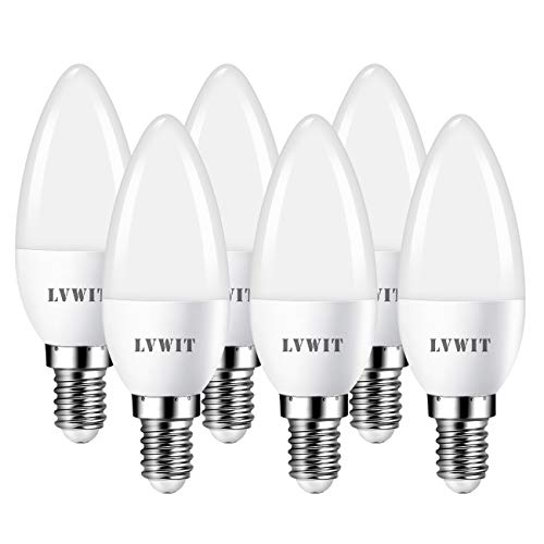 LVWIT Lampadine a LED E14 Candela, 4.5W Equivalenti a 40W, 6500K, Luce Bianca Fredda, 470Lm, Forma Candela C37, Risparmio Energetico, Non Dimmerabile, Pacco da 6 Pezzi