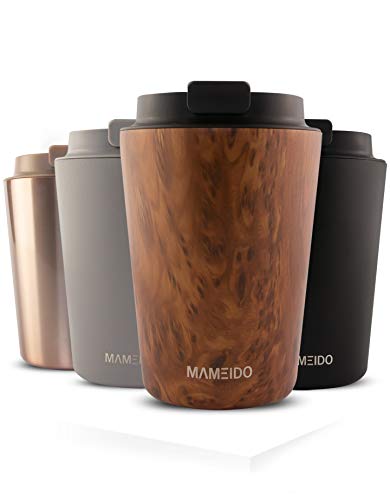 MAMEIDO Tazza termica 350ml Oak Wood - Termos Caffè, Tazze thermos acciaio inox senza BPA, prova di perdite incl. confezione regalo