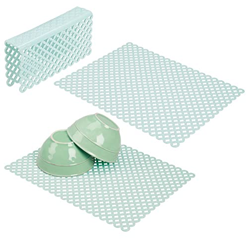 mDesign Set da 3 Tappetino lavello cucina antigraffio – 2 grandi tappeto lavandino e 1 protezione divisore in plastica – Proteggi lavello per doppio lavello con design a rete – verde menta