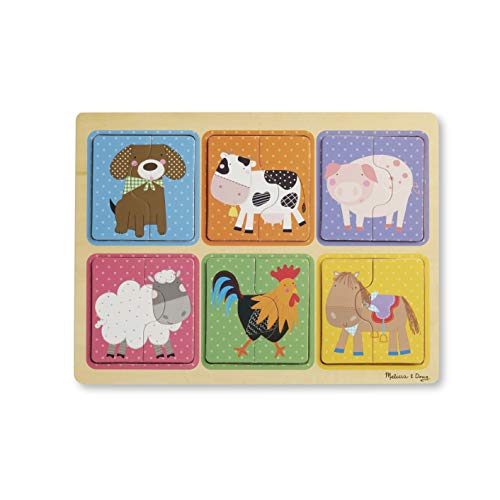 Melissa & Doug Legno: Amici della Fattoria, 6 Puzzle da 2 Pezzi con Animali, per Bambini 2+ Anni, Multicolore, 41363