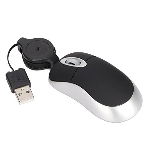 Mini Mouse, Piccolo Mouse Cablato Portatile con Cavo Retrattile, Mouse USB da Viaggio per Computer e Laptop Plug And Play Nero