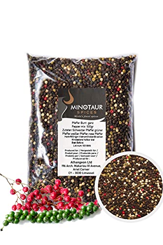 Minotaur Spices | Pepe colorato Intero | 2 x 500g (1 kg) | Pepe colorato da grani Neri, Bianchi, Verdi e Rosa