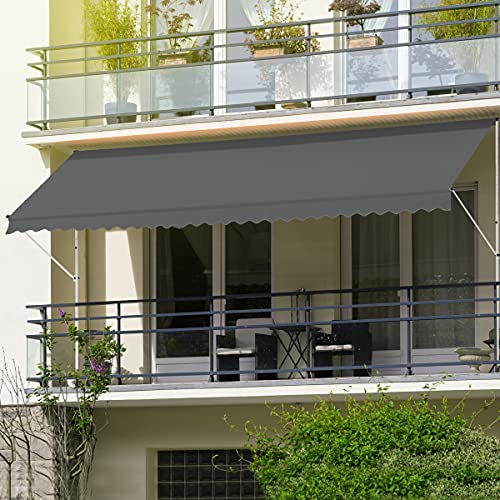ML-Design Tenda da Sole per Balcone 200 x 120 cm Grigio Regolabile in Altezza Resistente ai Raggi UV con Manovella Manuale Tendalino Retrattile a Pinza Parasole per Terrazza in Metallo e Poliestere