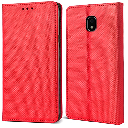Moozy Cover per Samsung J5 2017, Rosso - Custodia a Libro Flip Smart Magnetica con Appoggio e Porta Carte