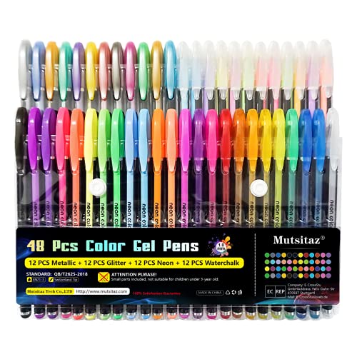 Mutsitaz Set di 48 penne gel colorate,12 glitter + 12 metallico + 1...