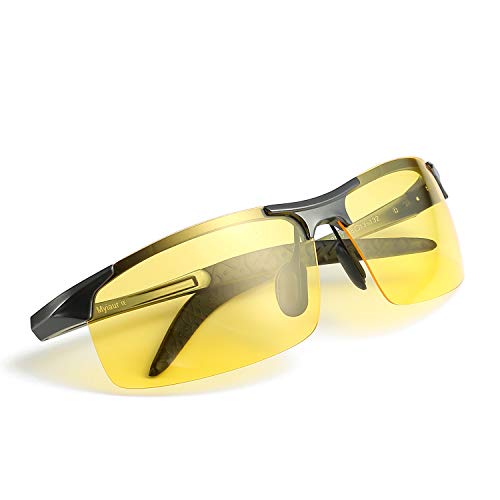 Myiaur Occhiali polarizzati di visione notturna in stile sportivo per la guida di occhiali da sole antiriflesso con lenti gialleProtezione UVA UVB (metalgun giallo)