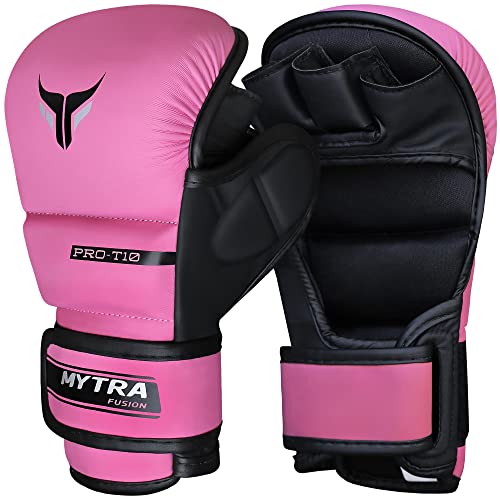 Mytra Fusion 7-oz Donna Guanti MMA Palmo MMA ventilato aperto guanti fit boxe donna (S, Pink)