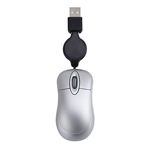 Nemeae Mini Mouse Cablato USB Cavo Retrattile Mouse 1600 Mouse Ottico da Viaggio Compatto per Windows 98 2000 XP Vista Ve (Argento)