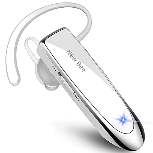 New Bee Auricolare Bluetooth Auricolare Wireless Bluetooth Vivavoce nell orecchio con Tecnologia Clear Capture Bluetooth Auricolare in-Ear per iPhone Samsung Huawei HTC, Sony, ECC. (Nero) (Bianca)