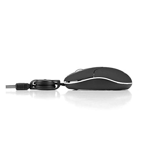 NGS SIN BLACK - Mouse Ottico 1000dpi con Cavo Retrattile USB, Mouse...