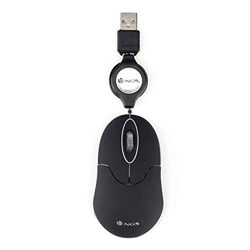 NGS SIN BLACK - Mouse Ottico 1000dpi con Cavo Retrattile USB, Mouse...