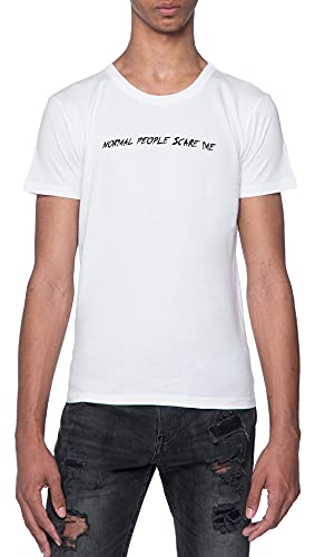 Normal People Scare Me White T-Shirt Mens Short Sleeves Round Neck S