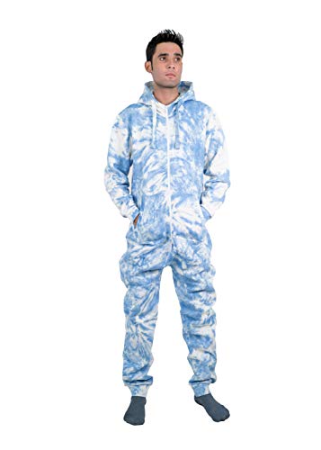 NOROZE - Tutina da uomo, in pile, unisex, con cappuccio, con stampa a cravatta Blu XL