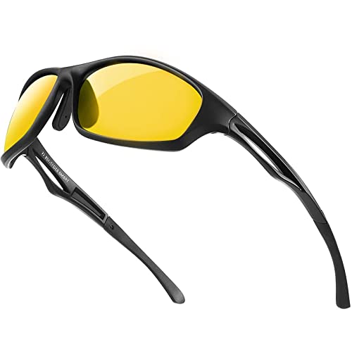 Occhiali per Guida Notturna Uomo Donna Visione Notturna- Occhiali Lenti Gialle Polarizzati | Riduzione del Rischio | Anti-riflesso | Protezione 100% UV400 per Guida Corsa Ciclismo