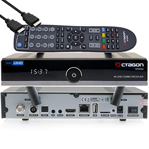 OCTAGON SF8008 4K UHD HDR Ricevitore combinato 1x DVB-S2X, 1x DVB-C  DVB-T2, Satellite, cavo e segnale terrestre, E2 Linux Smart TV Box, Media Server, registrazione, EasyMouse HDMI, Dual WiFi