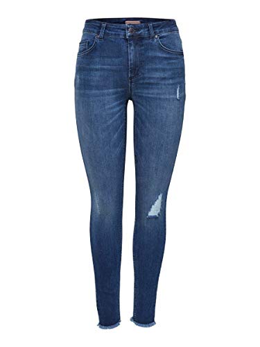 Only Onlblush Mid Ank Raw Jeans Rea2077 Noos Skinny, Blu (Medium Blue Denim), M   30L Donna
