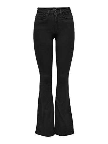 Only Onlroyal High Sweet Flared 600 Jeans, Nero, 25W   30L Donna