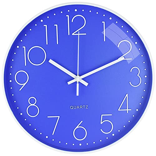 Outpicker Orologio da Parete moderno 12 Pollici 30cm Silenzioso Non ticchettio a Batteria orologio parete grandi per Cucina Home Office Scuola (Blu)