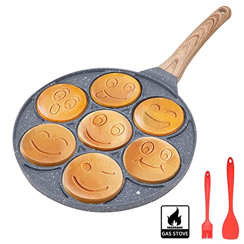 Padella Pancake Smile, Pancake Piastra Antiaderente 7 Fori Padella Frittata Senza FPOA Piatto Colazione Per Bambini 27 cm