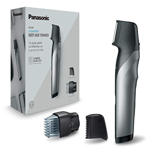 Panasonic ER-GK80-S503 - Rasoio per corporale ricaricabile da uomo, a forma di coltello, i-Shaper, in acciaio inox, a lunga durata, accessorio zone delicate, 20 lunghezze, 2 pettini e federa) nero