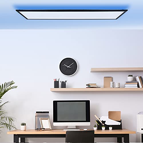 Pannello LED da soffitto 120 x 30 cm, 37 Watt, RGB, cambia colore con telecomando, dimmerabile, 2700-6500 Kelvin, metallo plastica, nero bianco