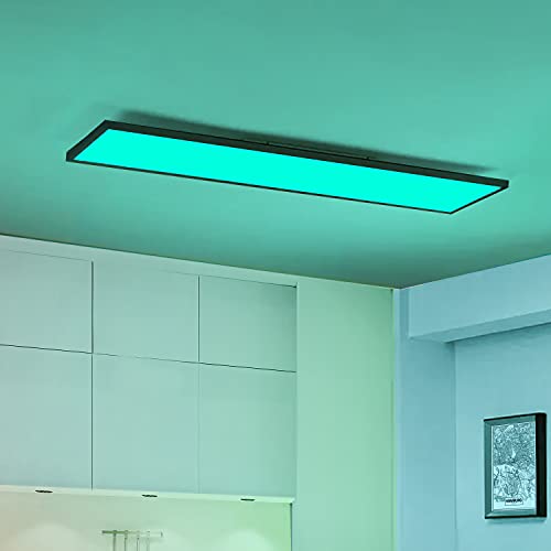 Pannello LED da soffitto 120 x 30 cm, 40 Watt, RGB cambia colore con telecomando, dimmerabile, 2700-6200 Kelvin, metallo plastica, nero bianco