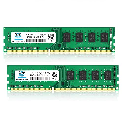 PC3 12800U 16GB Kit (8GBx2) DDR3 1600MHz UDIMM RAM, 8GB 2Rx8 PC3 12800U CL11 1.5V 240-Pin Non-ECC Memoria Desktop