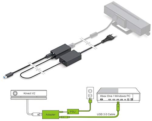 PeakLead [Versione aggiornata] Adattatore Kinect, Adapter USB 3.0 Che collega Il sensore Kinect V2 (interattivo Visore) con Xbox One S, XONE X e Windows 8, 8.1, 10 PC, Alimentatore EU Incluso