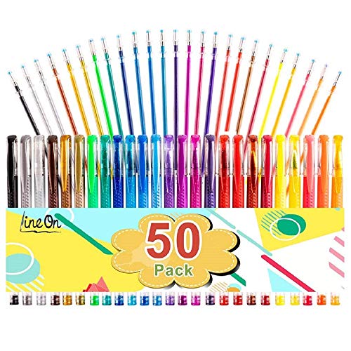 Penne Gel Colorate Gel, 50 Pack Set Penne Gel 25 Lineon Penne Colorate Gel con 25 Richariche per Adulti per Colorare Libri da Disegno, Libri da schizzi, Diario Decorazione